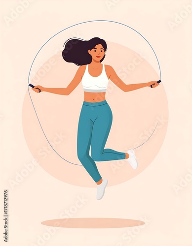 Woman jumping rope, athletic pose