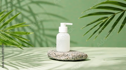 Wallpaper Mural white spray bottle mockup on stone with palm leaf in slow motion Torontodigital.ca