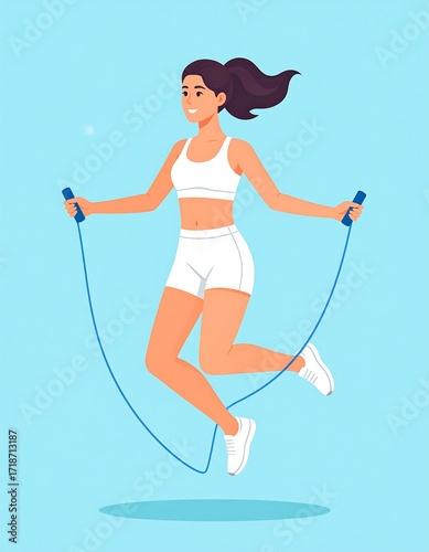 Woman jumping rope, athletic pose