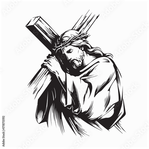 Jesus Christ carrying the Cross Image Vector Isolated on white background