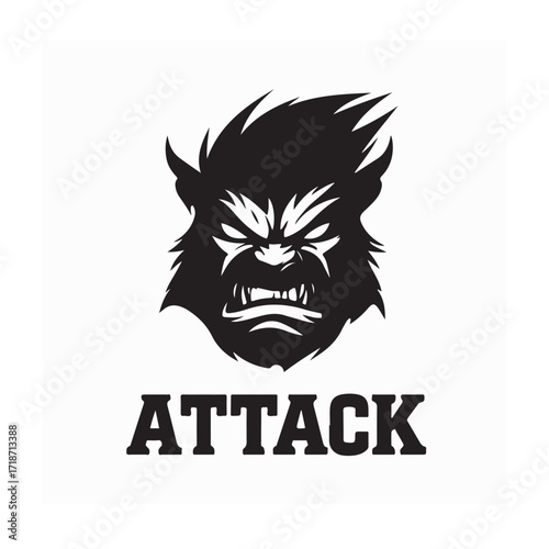 Cartoon Character Face Ready to Attack Vector Logo on white background