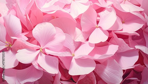 Closeup of Delicate Pink Hydrangea Flowers with Detailed Petal Textures Illuminated by Soft Light and Subtle Pixelation Effect Creating Dreamy Floral Background