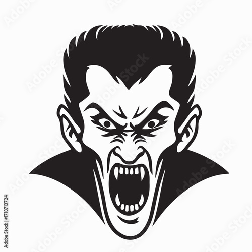 Dracula Head with Open Mouth and Sharp Fangs Vector Image on white background