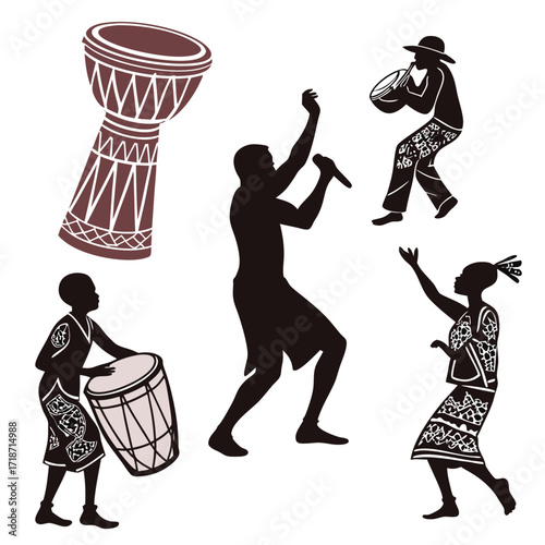 African Dancers and Musicians Silhouette Collection