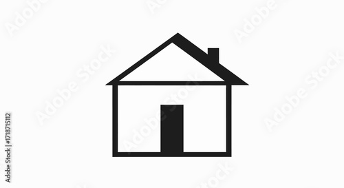 Simple black line drawing of a house icon, flat design, against a white background, minimalist style, conveying a clean and neutral mood.