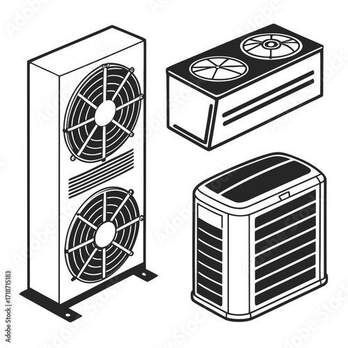 Air Conditioner and Fan Isometric Icons Set hvac cooling