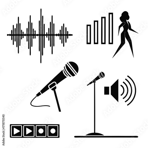 Audio recording and playback icons sound wave waveform