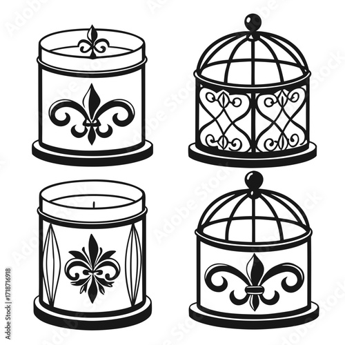 Candles And Bird Cages With Decorative Designs jars