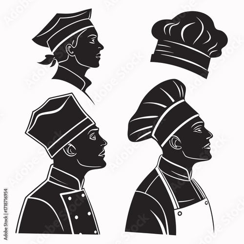 Chef Silhouettes With Toques And Aprons cook culinary