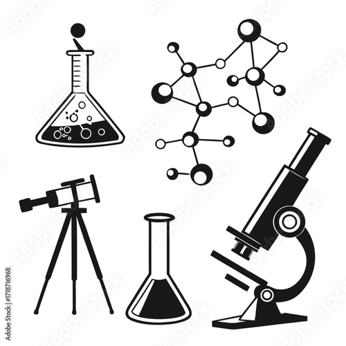 Chemistry and Astronomy Science Icons Keywords: science, chemistry, astronomy, icons, telescope