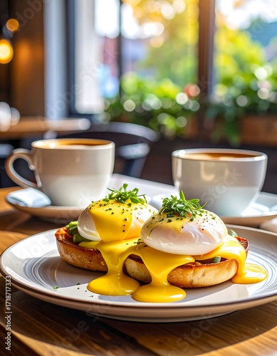 Eggs Benedict with coffee