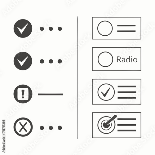 Collection of dark gray UI icons and elements user interface