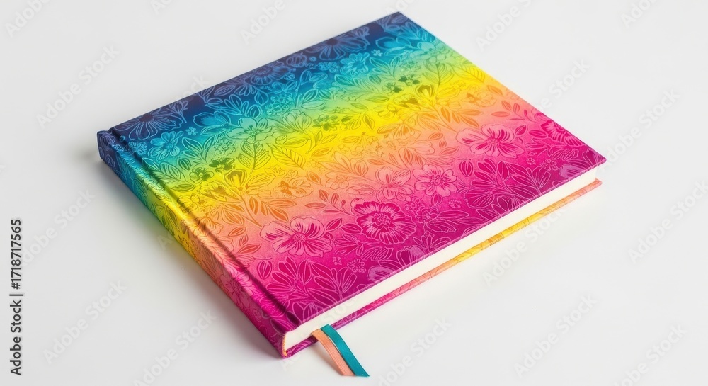 Obraz premium Colorful Floral Notebook with Rainbow Gradient and Bookmark.