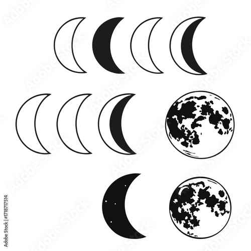 Collection of moon phases and full moons crescent moon
