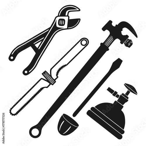 Collection of Plumbing and Construction Tools Silhouettes