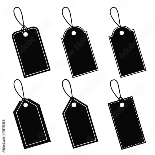 Collection of Six Solid Black Price Tags with String Loops