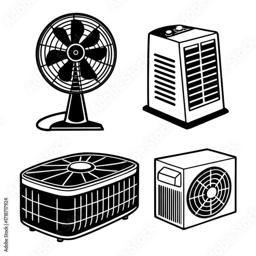 Cooling and Heating Appliances Icons Set heater air conditioner