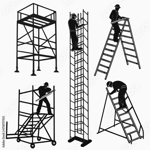 Construction workers on scaffolding and mobile platforms Keywords: construction, worker