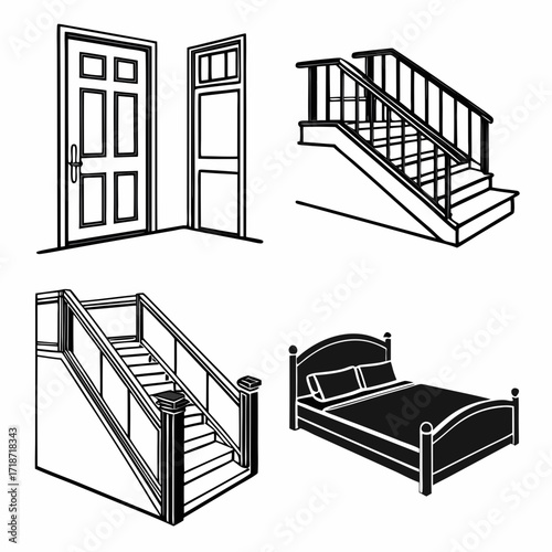 Double Doorway Staircase And Bedroom Furniture Keywords: door, doorway, doors, stairs, staircase