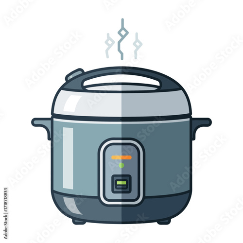 Illustration of a gray rice cooker with steam coming out of the top.