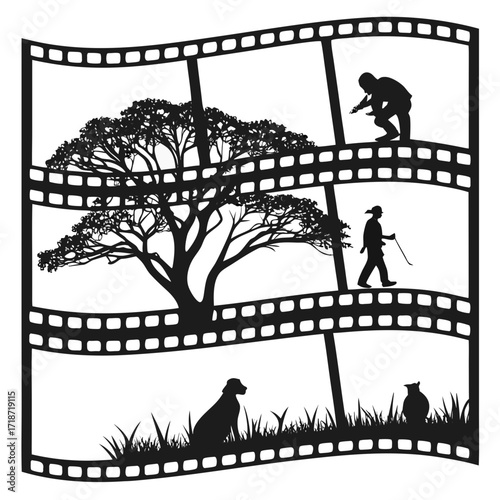 Film Strip Silhouette of Nature and People tree