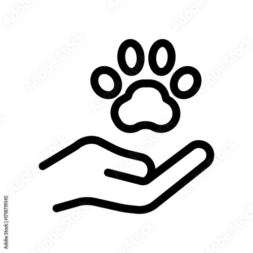 Hand with Paw Line Icon of Pet Adoption Icon Set