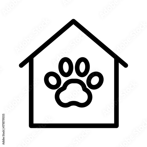 Shelter with Paw Line Icon of Animal Shelters Icon Set