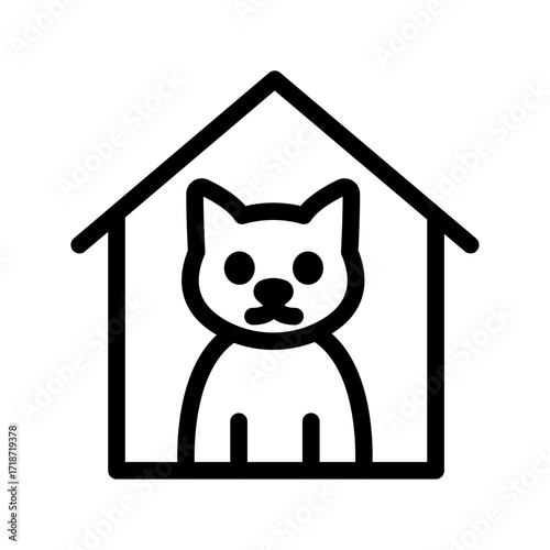 Shelter with Cat Line Icon of Animal Shelters Icon Set