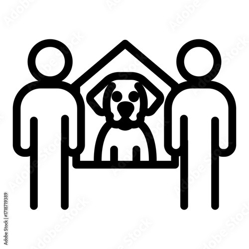 People with Shelter and Dog Line Icon of Animal Shelters Icon Set