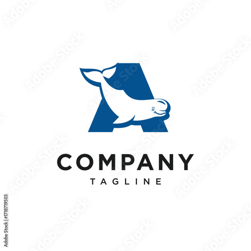 Letter A Beluga Whale Logo Icon Vector