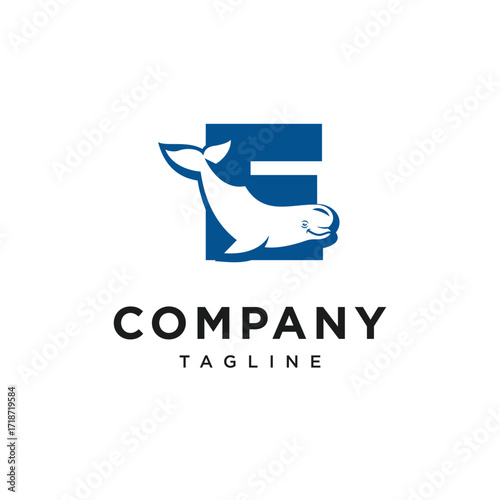 Letter E Beluga Whale Logo Icon Vector