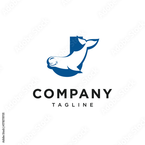 Letter J Beluga Whale Logo Icon Vector
