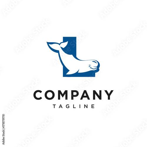 Letter L Beluga Whale Logo Icon Vector