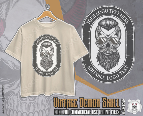 Bearded Skull with Sunglasses – Retro Vector Design for premium streetwear t-shirt (colored variation)