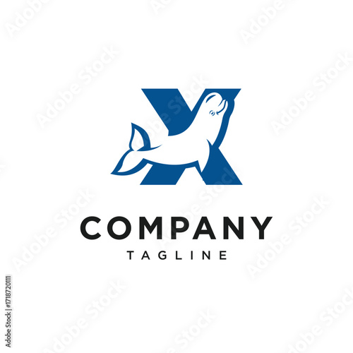 Letter X Beluga Whale Logo Icon Vector