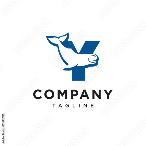 Letter Y Beluga Whale Logo Icon Vector