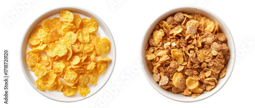 Crispy Cornflakes with Dried Cranberries and Milk in a Bowl top view transparent background