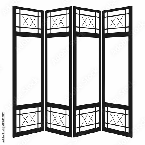 Four Panel Folding Screen with Geometric Design divider