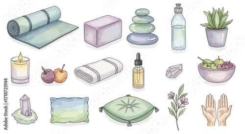 Watercolor Wellness Set Essential Accessories for Yoga, Meditation, and Self-Care