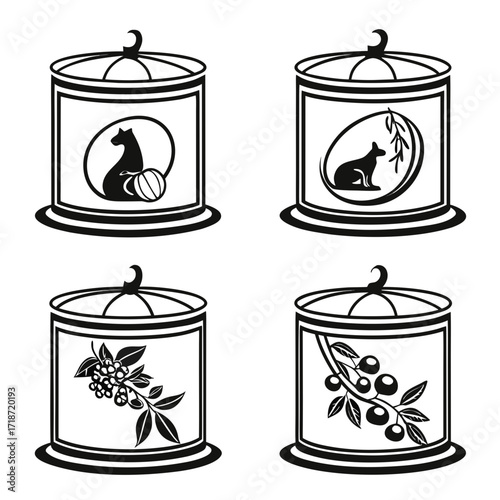 Four Silhouette Glass Jars with Decorative Fillings