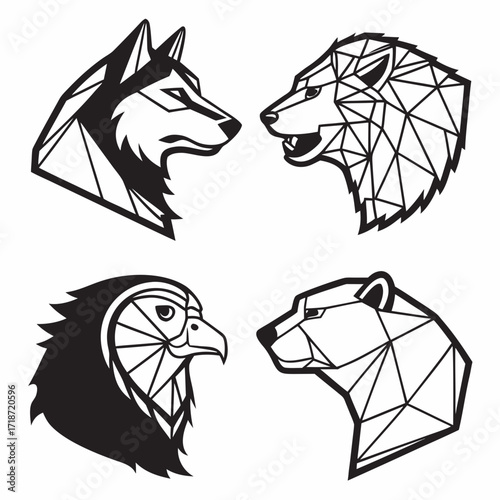 Geometric Animal Heads Wolf Lion Eagle Bear Icons