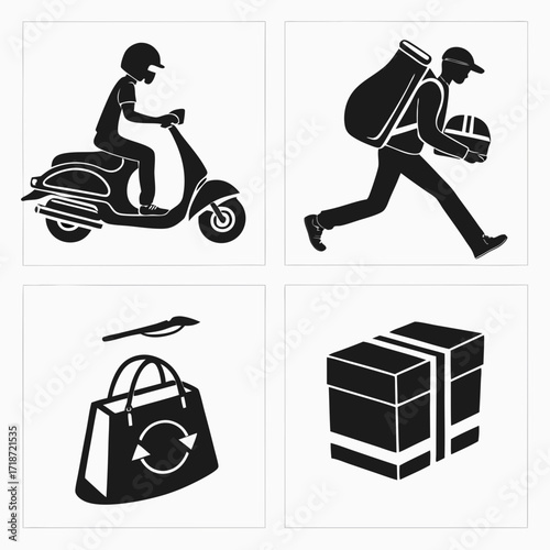 Icons Representing Delivery Service And Packages scooter