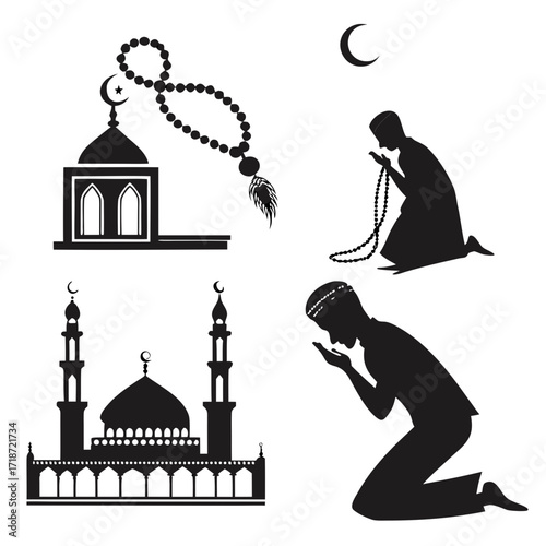 Islamic Prayer and Mosques Silhouette Collection Keywords: islam, prayer, mosque, muslim