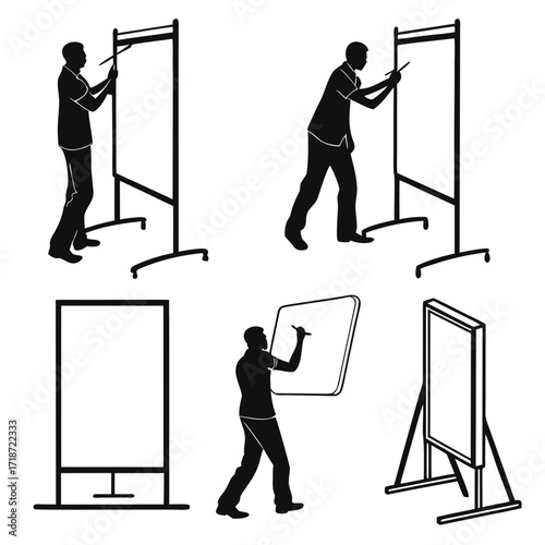 Men Silhouettes Writing and Holding Whiteboard Panels