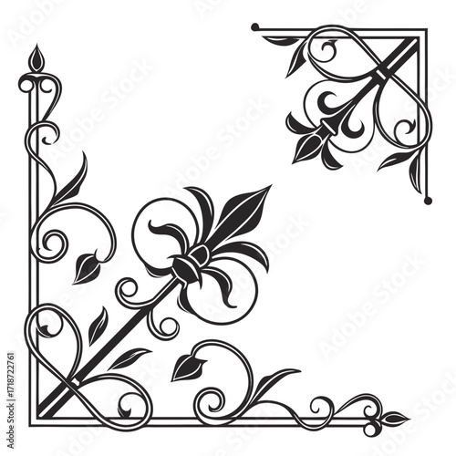 Ornate Black Corner Flourish with Fleur de Lis decorative