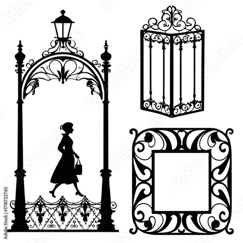 Ornate Architectural Silhouettes with Female Figure