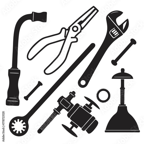 Plumbing and Repair Tools Silhouette Collection wrench