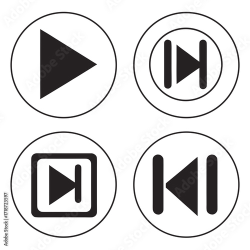 Set of Four Media Player Icons Play Pause Skip