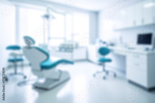 Blurred dental clinic background. Defocused interior of modern dental office.