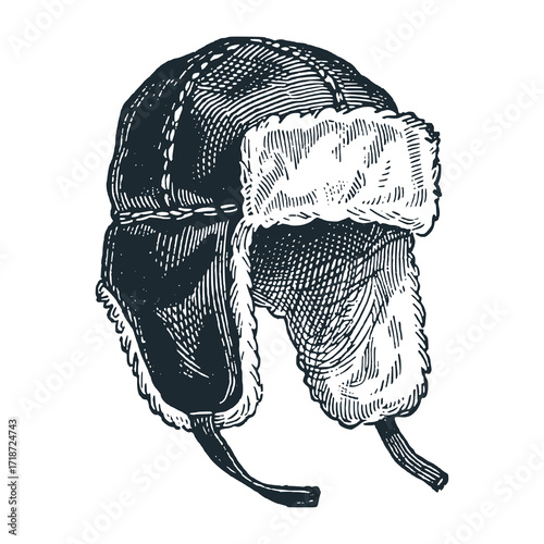 Ushanka hat – Black and White Icon Vector and Illustration